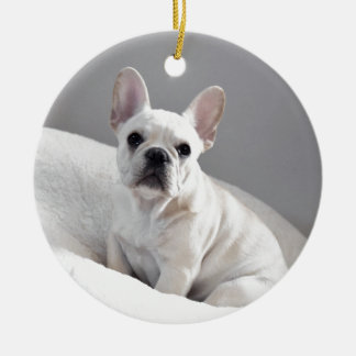 Cream Frenchie Ceramic Tree Decoration
