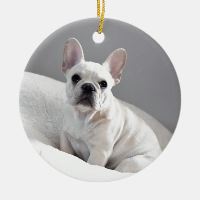 Cream Frenchie Ceramic Tree Decoration (Front)