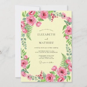 Cream Fuchsia Peony Wedding Invitation