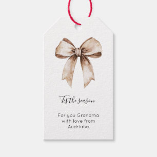 Cream Gingerbread Christmas Bow Gift Tags