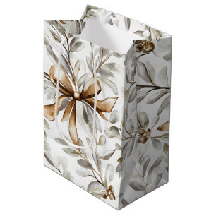 Cream Gingerbread Christmas Bows Medium Gift Bag