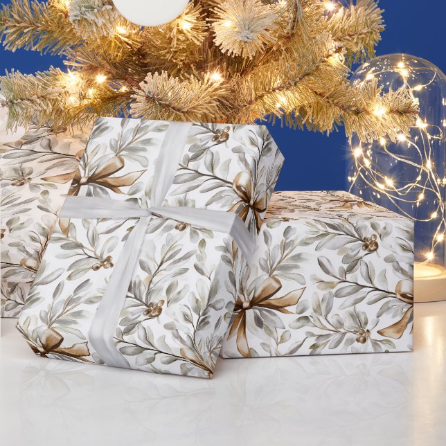 Cream Gingerbread Christmas Bows Wrapping Paper (Holidays)