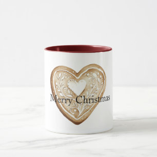 Cream Gingerbread Christmas Heart Mug