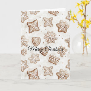 Cream Gingerbread Christmas Hearts Snowflakes Card