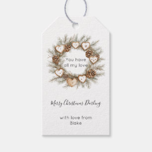 Cream Gingerbread Hearts Christmas Wreath Gift Tags