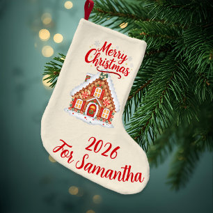  Cream Gingerbread House Christmas Stocking