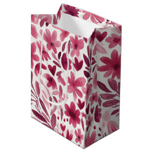 Cream Girly Pink Red Flowers Hearts Birthday Medium Gift Bag