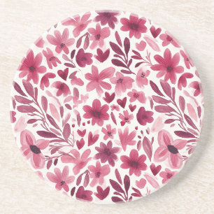 Cream Girly Pink Red Flowers Hearts Coaster