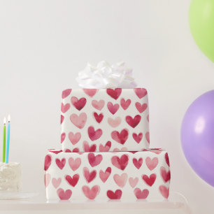 Cream Girly Pink Red Hearts Birthday Wrapping Paper