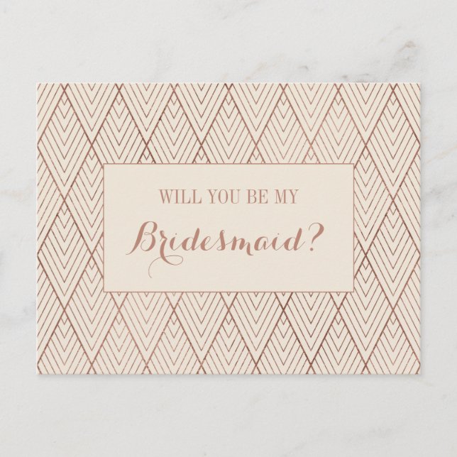 Cream Gold Art Deco Custom Bridesmaid Proposal Invitation Postcard (Front)