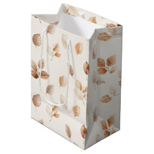 Cream Gold Autumn Leaves Medium Gift Bag