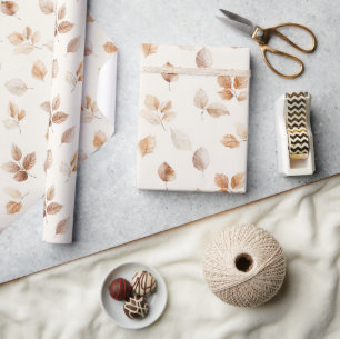 Cream Gold Autumn Leaves Wrapping Paper