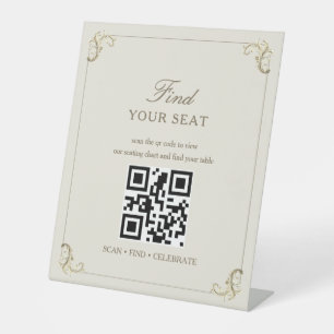 Cream Gold Baroque Find Your Seat QR Code Pedestal Sign