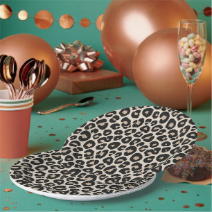 Cream Gold Black Leopard Birthday Paper Plate