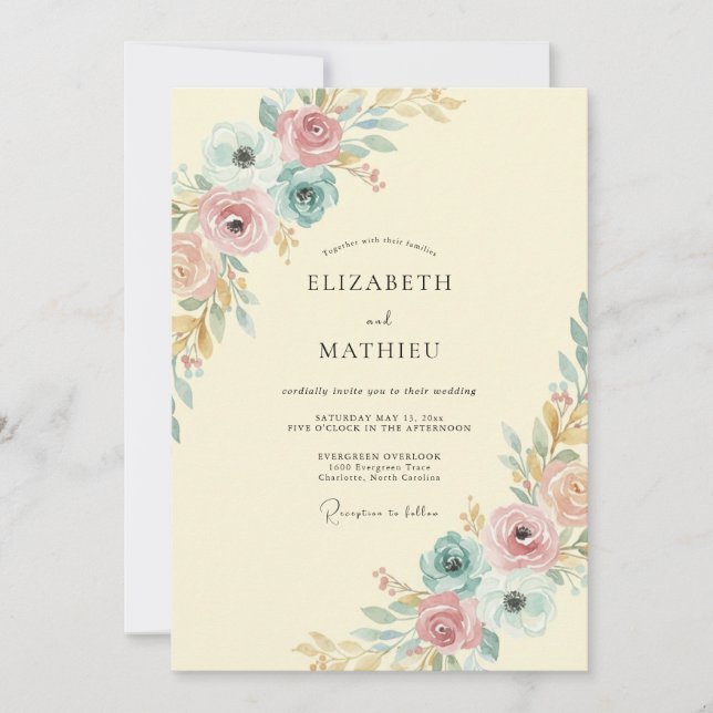 Cream Gold Blossom Wedding Invitation (Front)