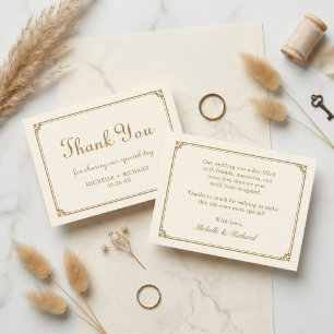 Cream Gold Border Wedding Thank You Card
