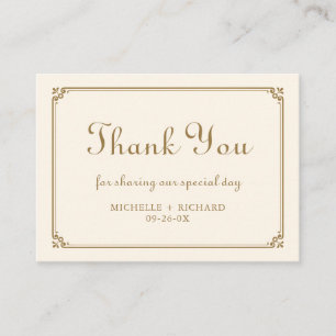 Cream Gold Border Wedding Thank You Card