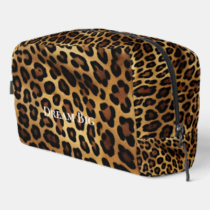 Cream Gold Brown Black Leopard Animal Print Dopp Kit