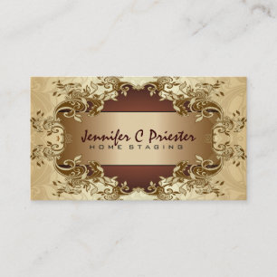 Cream Gold & Brown Vintage Floral Design Business Card