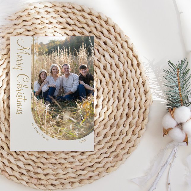Cream Gold Elegant Minimalist Christmas Photo Arch Holiday Card (Creator Uploaded)