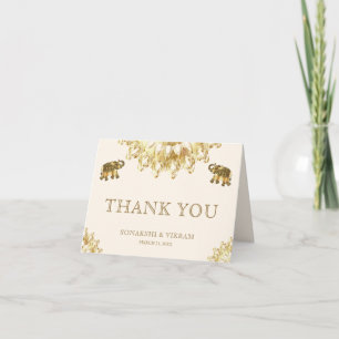 Cream Gold Ethnic Elephants Indian Wedding Thank You Card