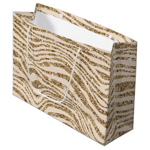 Cream Gold Faux Glitter Zebra  Large Gift Bag