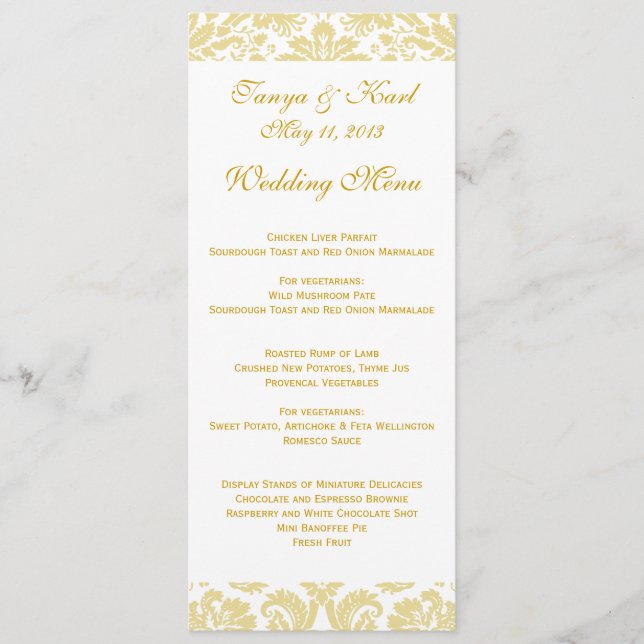 Cream Gold Floral Damask Wedding Menu (Front)