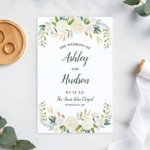 Cream Gold Floral Greenery Wedding Programs