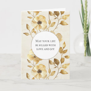 Cream Gold Floral Love & Joy Wedding Card