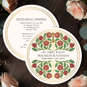 Cream Gold Floral Sword Royal Wedding Rehearsal Invitation