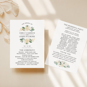Cream Gold Floral Wedding Ceremony Programme