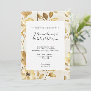 Cream Gold Floral Wedding Invitation