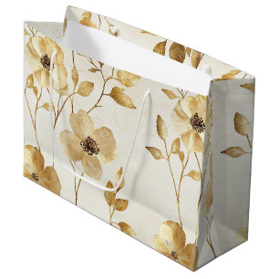 Cream Gold Floral Wedding Large Gift Bag
