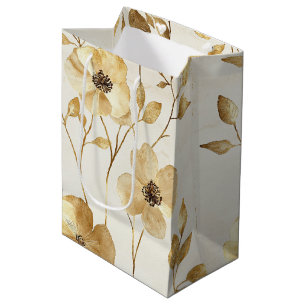 Cream Gold Floral Wedding Medium Gift Bag