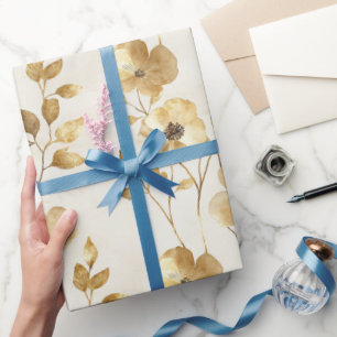 Cream Gold Floral Wedding Wrapping Paper