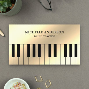 Cream Gold Foil Piano Keyboard Musician Pianist Business Card