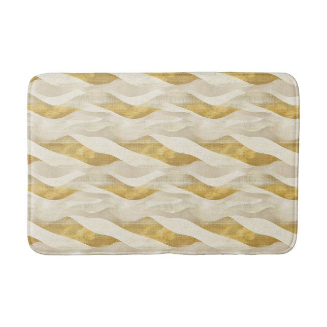 Cream & Gold Fun Striped Waves Matching  Bath Mat (Front)