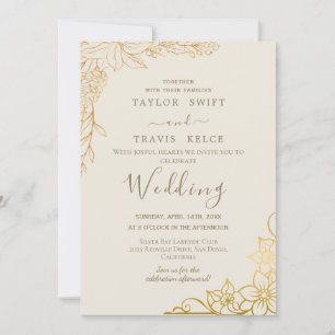 Cream & Gold Gilded Floral Wedding Invitation