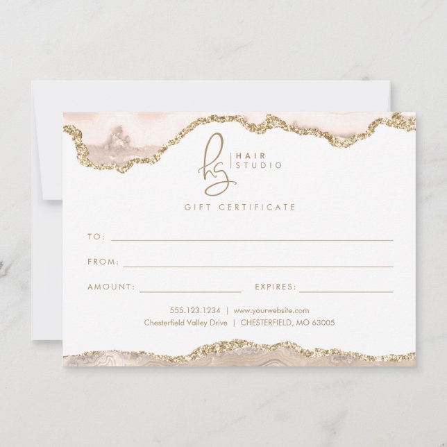 Cream Gold Glitter Agate Business Gift Certificate (Back)