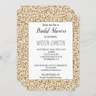Cream Gold Glitter Leopard Animal  Invitation