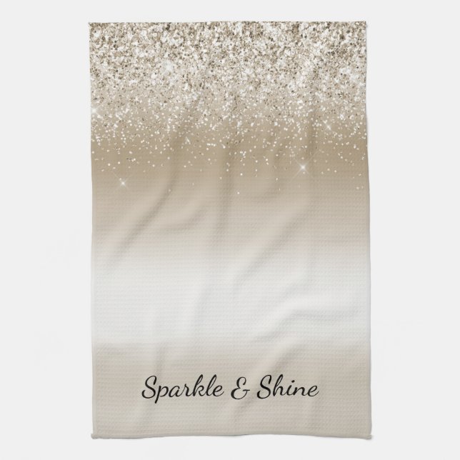 Cream Gold Glitz Glitter Bridal Shower Tea Towel (Vertical)
