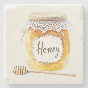 Cream Gold Honey Jar Nourishment Kitchen Stone Coaster