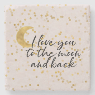 Cream Gold I love you to the moon confetti Stone Coaster