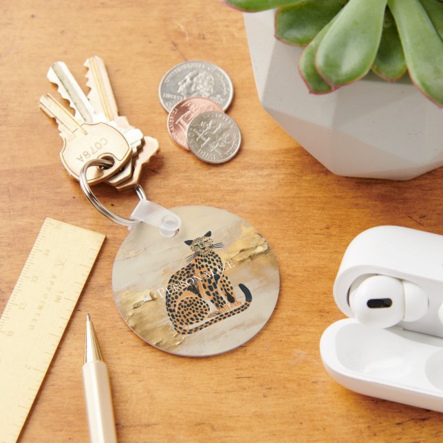 Cream Gold Leopard Animal  Key Ring (Desk)