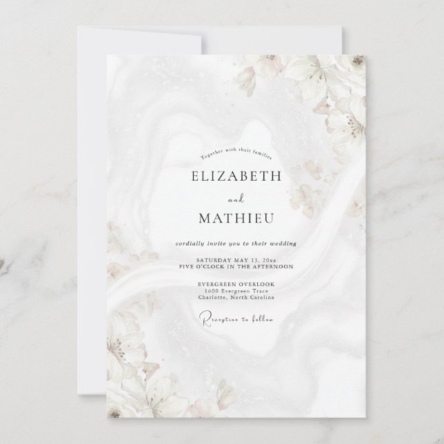 Cream Gold Marble Eucalyptus Wedding Invitation (Front)