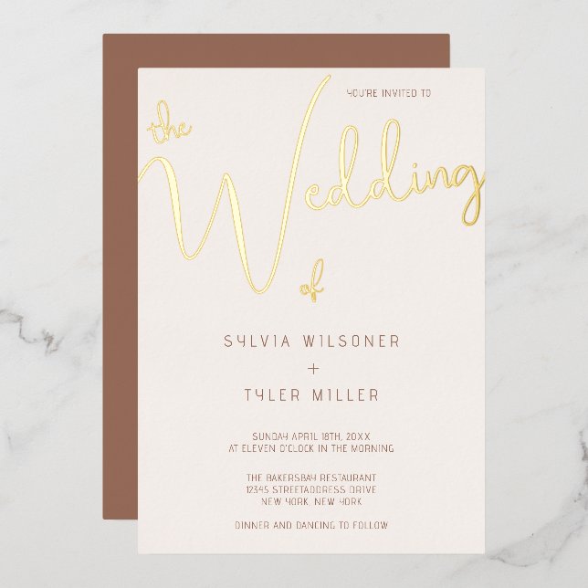 Cream Gold Minimalist Typography Wedding (Front/Back)