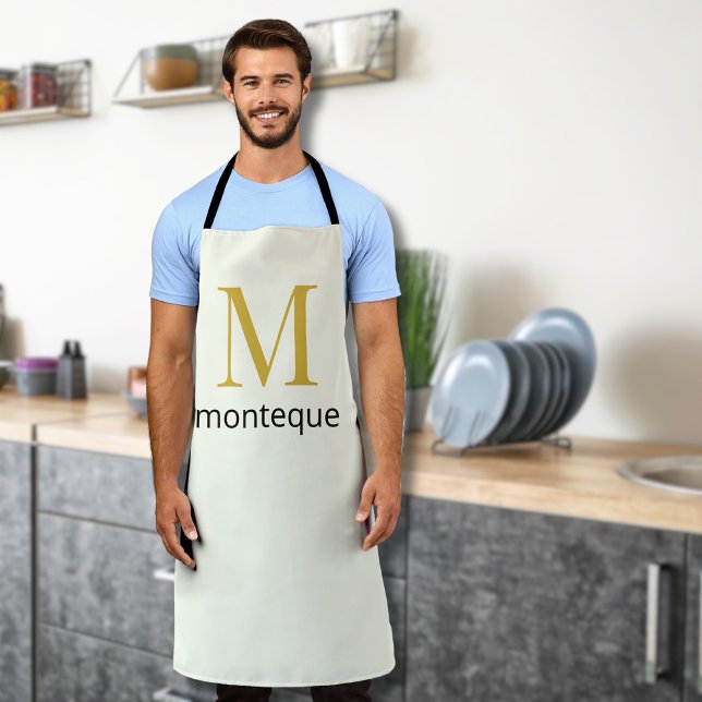 Cream Gold Monogram Personalised Name Luxury Gift  Apron (Creator Uploaded)