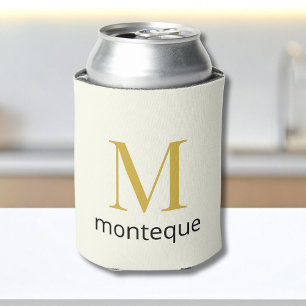 Cream Gold Monogram Personalised Name Luxury Gift Can Cooler