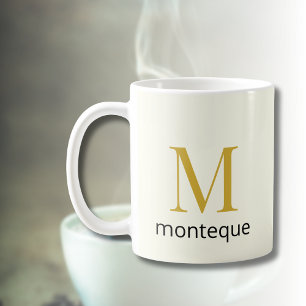 Cream Gold Monogram Personalised Name Luxury Gift Coffee Mug