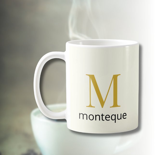 Cream Gold Monogram Personalised Name Luxury Gift  Coffee Mug (Creator Uploaded)